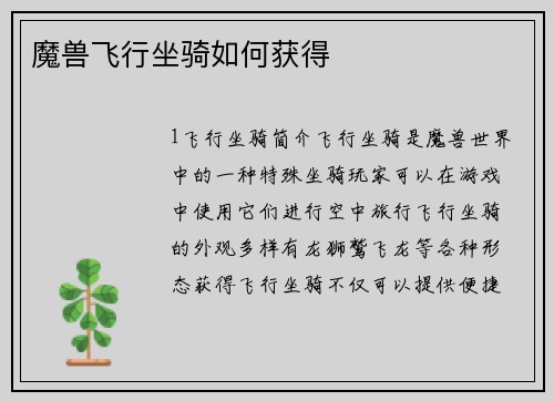 魔兽飞行坐骑如何获得